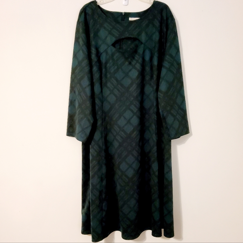 CATO Established 1946 Stretch Green/Black Shift Dress Roundneck Size 18/20W